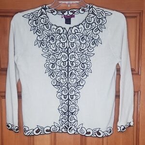 White Sweater with Black Embroidery